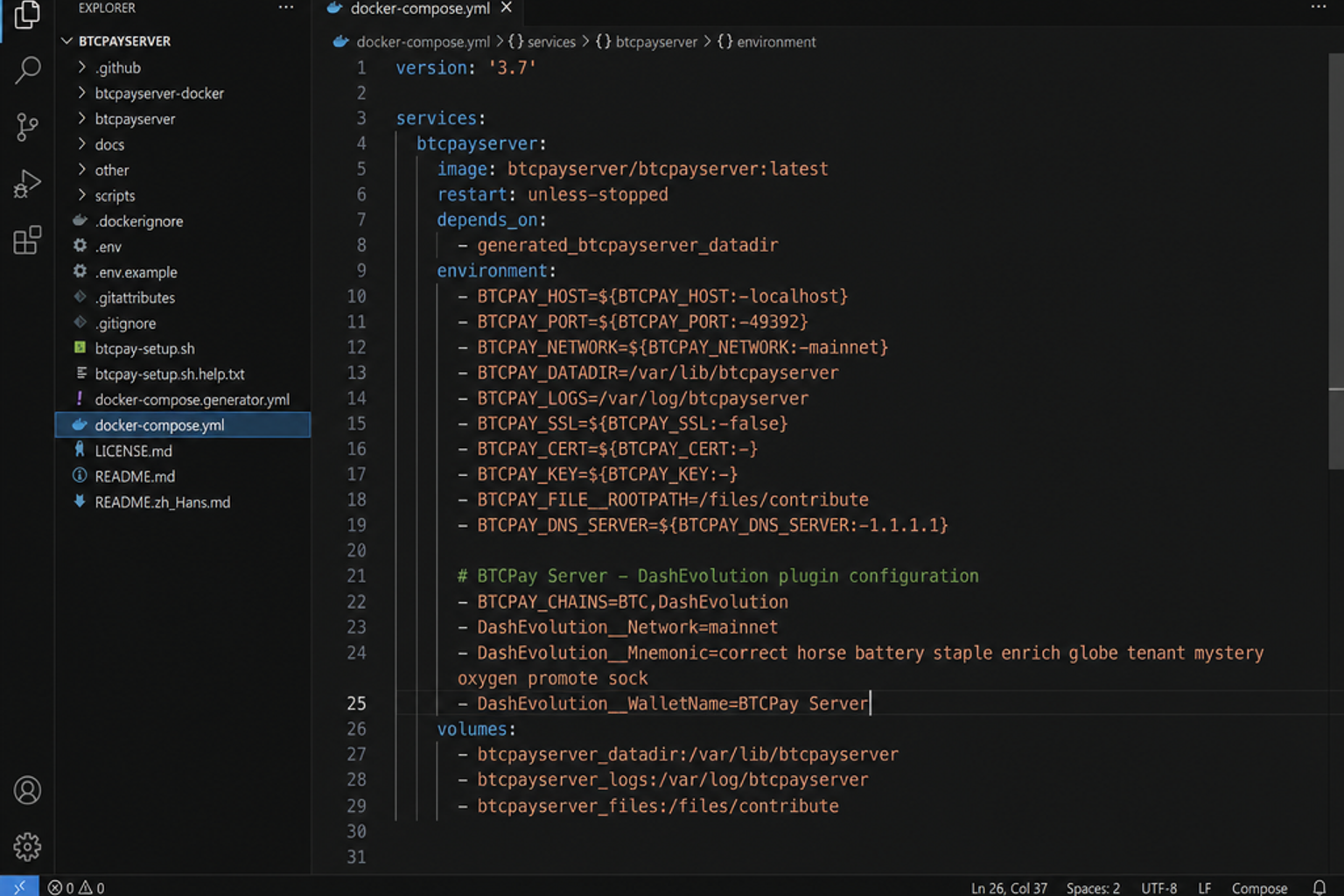 environment variables set in docker-compose.yml